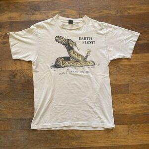 Vintage EARTH FIRST! 80s Tee Shirt Monkey Wrench Gang Ivory Medium Environmental